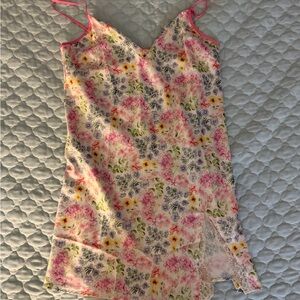 Yamamay Floral Satin Slip Dress – Pink Trim